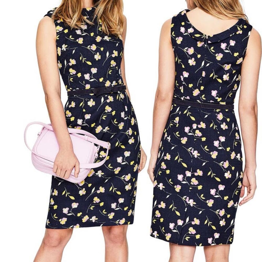 Boden Martha Navy Floral Sheath Dress Sleeveless Cotton Stretch NWT Sz 4